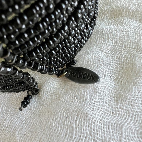 Vintage Manouk Jet Black Beaded Cuff Bracelet | 2¼″ Wide Stretch Cuff - Picture 5 of 7